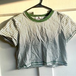 Women’s Green and White Striped Baby Tee Size S
